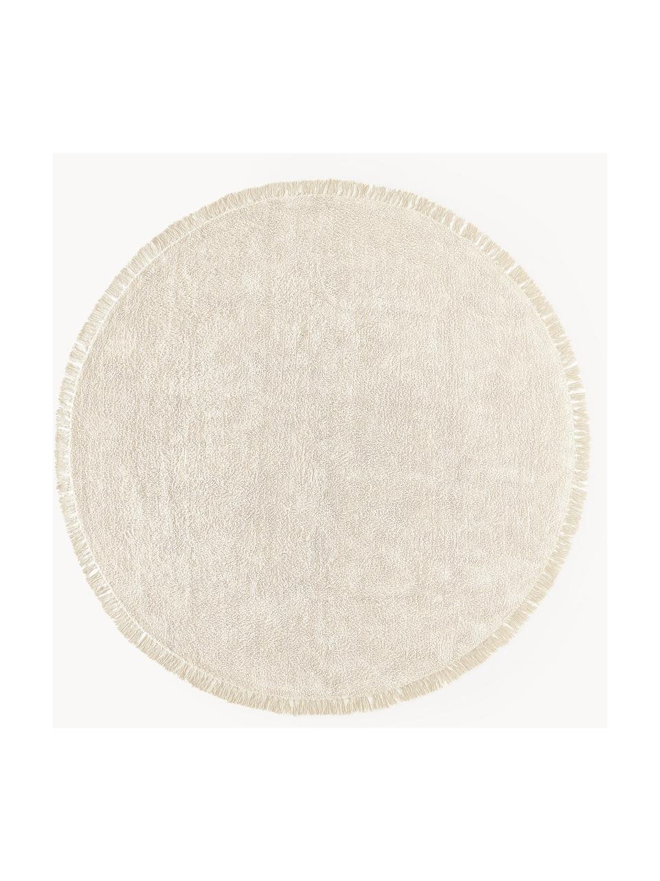 Kulatý ručně všívaný bavlněný koberec s třásněmi Daya, Krémově bílá, Ø 120 cm (velikost S)