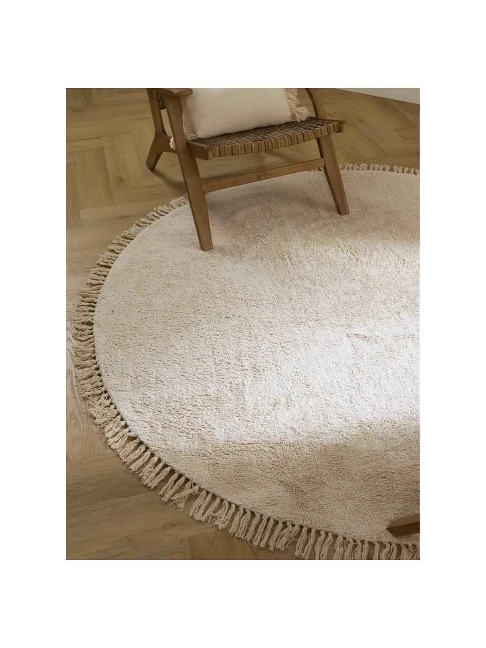 Okrągły ręcznie tuftowany dywan z bawełny z frędzlami Daya, Kremowobiały, Ø 120 cm (Rozmiar S)