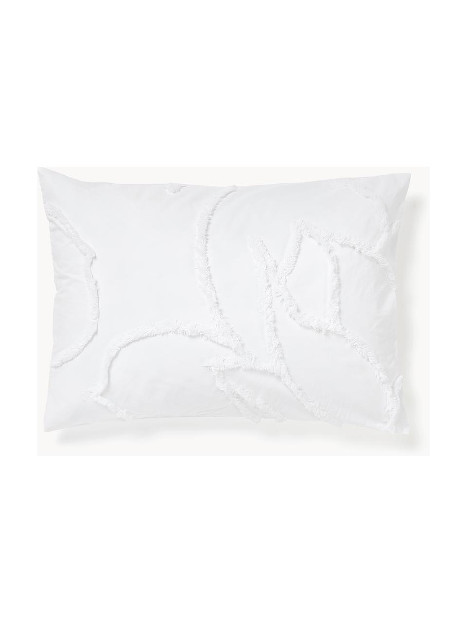 Funda de almohada de percal de algodón con decoración de penachos Madeline, Blanco, An 45 x Al 110 cm