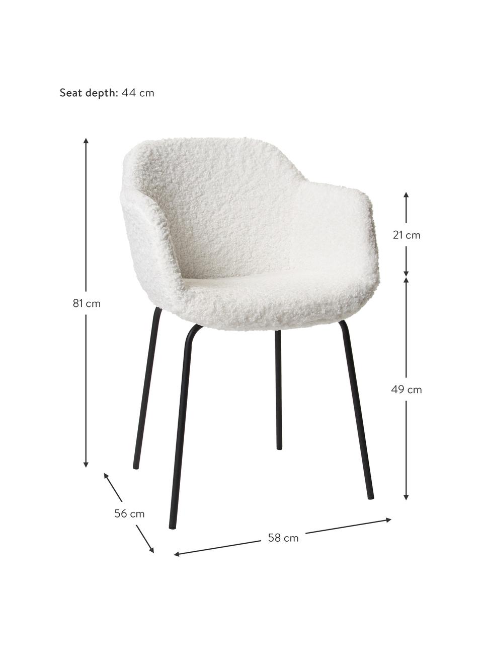 Chaise avec assise étroite en tissu peluche Fiji, Tissu bouclé blanc crème, larg. 58 x prof. 56 cm