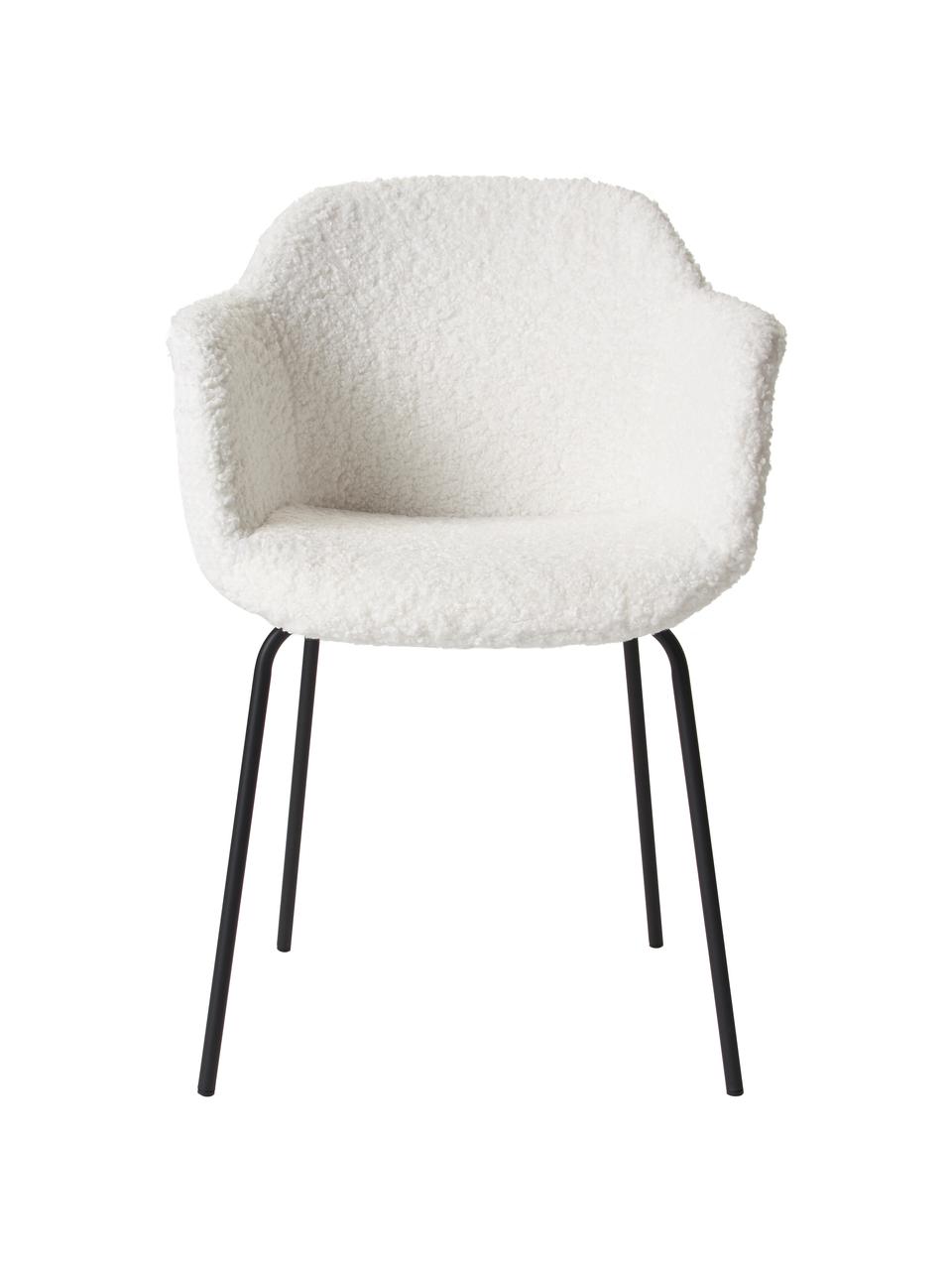Sedia con braccioli in tessuto teddy con seduta stretta Fiji, Rivestimento: teddy (poliestere) Il riv, Gambe: metallo verniciato a polv, Teddy bianco crema, Larg. 58 x Prof. 56 cm