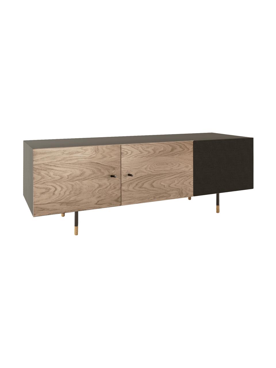 Mueble TV en roble Youth, Estructura: aglomerado chapado en mad, Patas: metal con pintura en polv, Roble, negro, An 150 x Al 52 cm