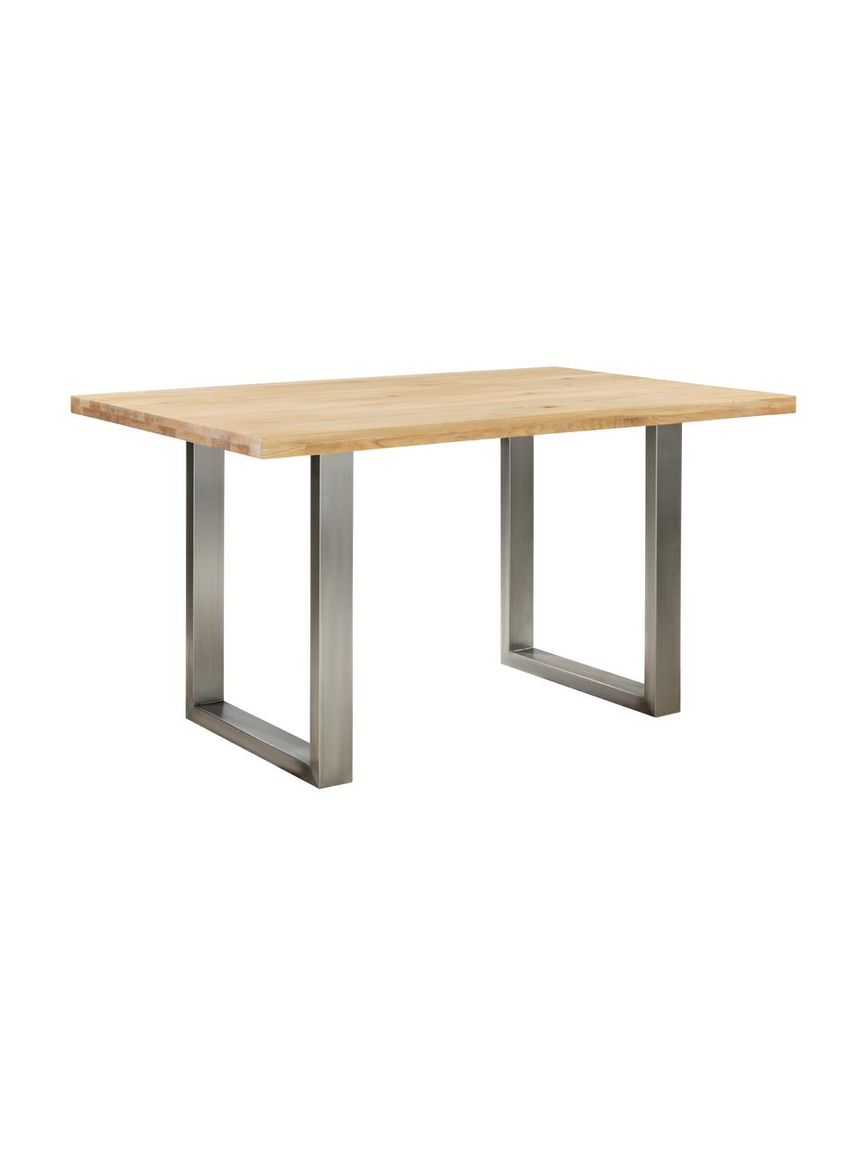 Mesa de comedor Oliver, tablero de madera maciza, Tablero: madera de roble maciza y , Patas: acero mate lacado, Roble, acero inoxidable, An 180 x F 90 cm