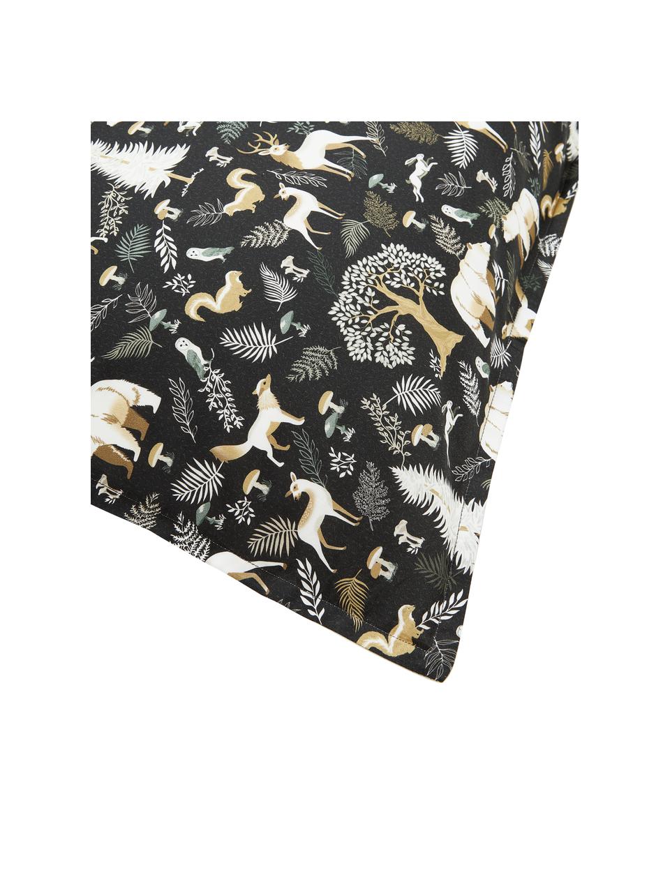 Taie d'oreiller en percale de coton motif forêt Lamia, Gris foncé, beige, larg. 50 x long. 70 cm