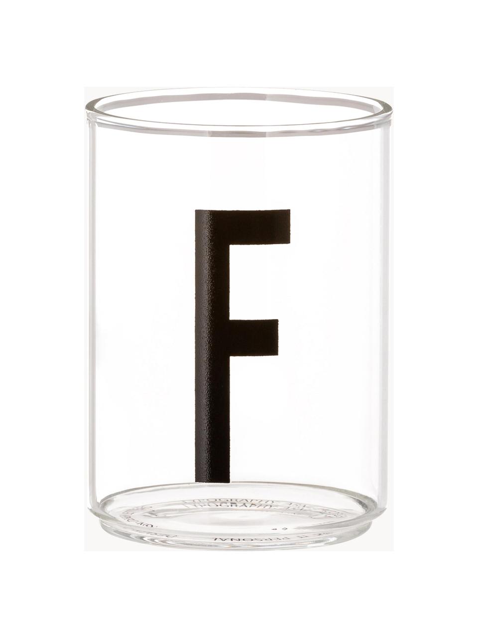 Bicchiere di design in vetro con lettera Personal (varianti dalla A alla Z), Vetro borosilicato, Trasparente, nero, Bicchiere per l'acqua A, 300 ml