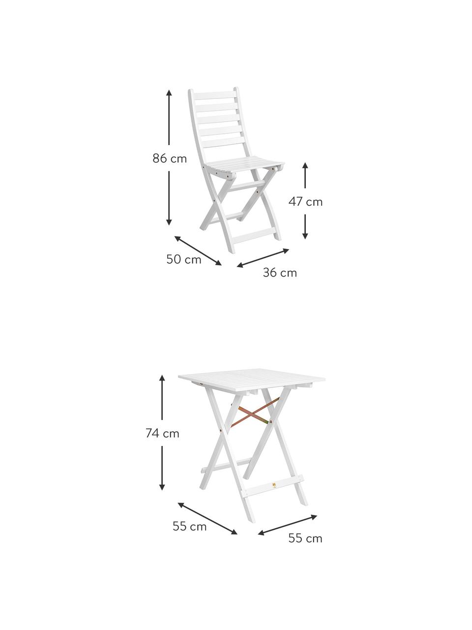 Balkonset Lodge aus Akazienholz, klappbar, 3-tlg., Akazienholz, lackiert,
FSC®-zertifiziert, Akazienholz, weiss lackiert, Set mit verschiedenen Grössen