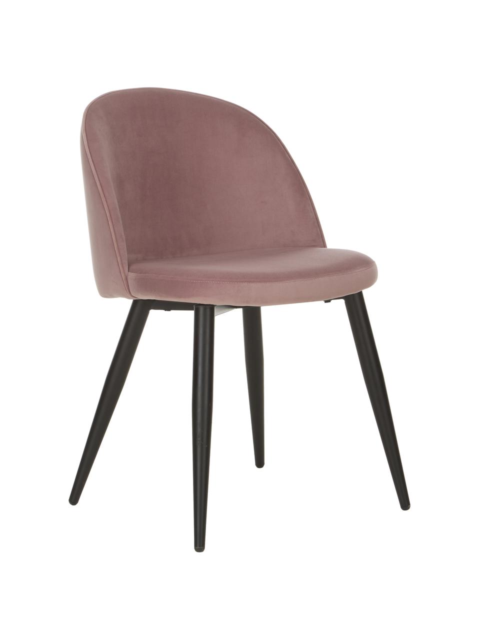 Krzesło tapicerowane z aksamitu Amy, 2 szt., Tapicerka: aksamit (poliester) Dzięk, Nogi: metal malowany proszkowo, Bladoróżowy aksamit, S 51 x G 55 cm