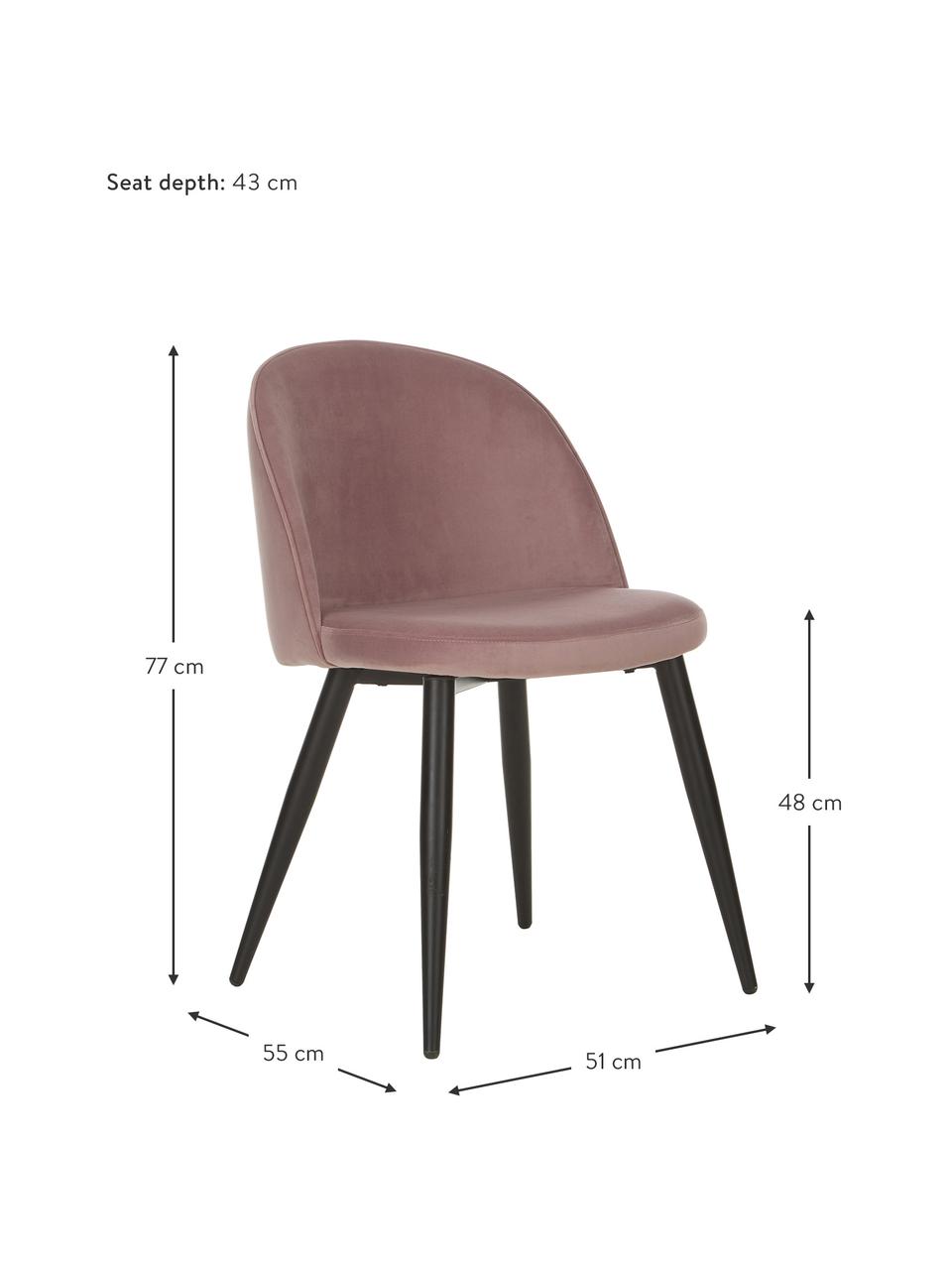 Krzesło tapicerowane z aksamitu Amy, 2 szt., Tapicerka: aksamit (poliester) Dzięk, Nogi: metal malowany proszkowo, Bladoróżowy aksamit, S 51 x G 55 cm