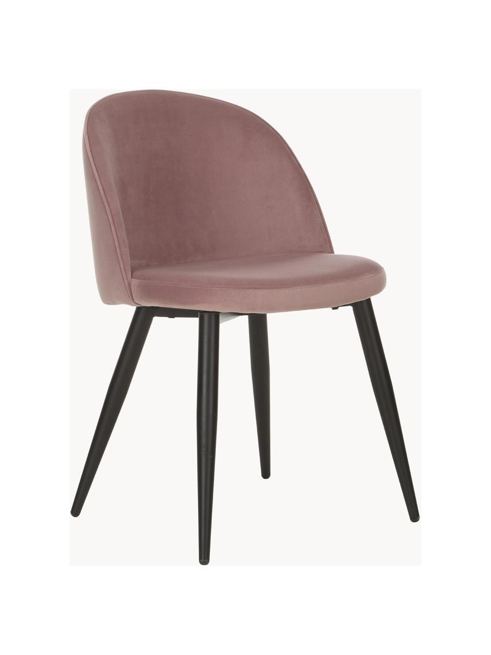 Fluwelen stoelen Amy, 2 stuks, Bekleding: fluweel (polyester), Poten: gepoedercoat metaal, Fluweel roze, B 51 x D 55 cm