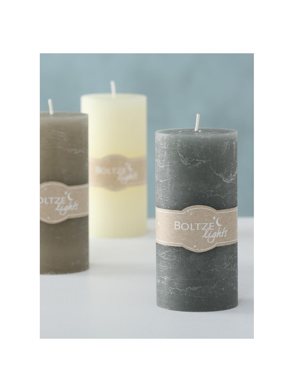 Set de velas Trent, 3 pzas., Cera, Crema, verde, gris pardo, Ø 7 x Al 15 cm