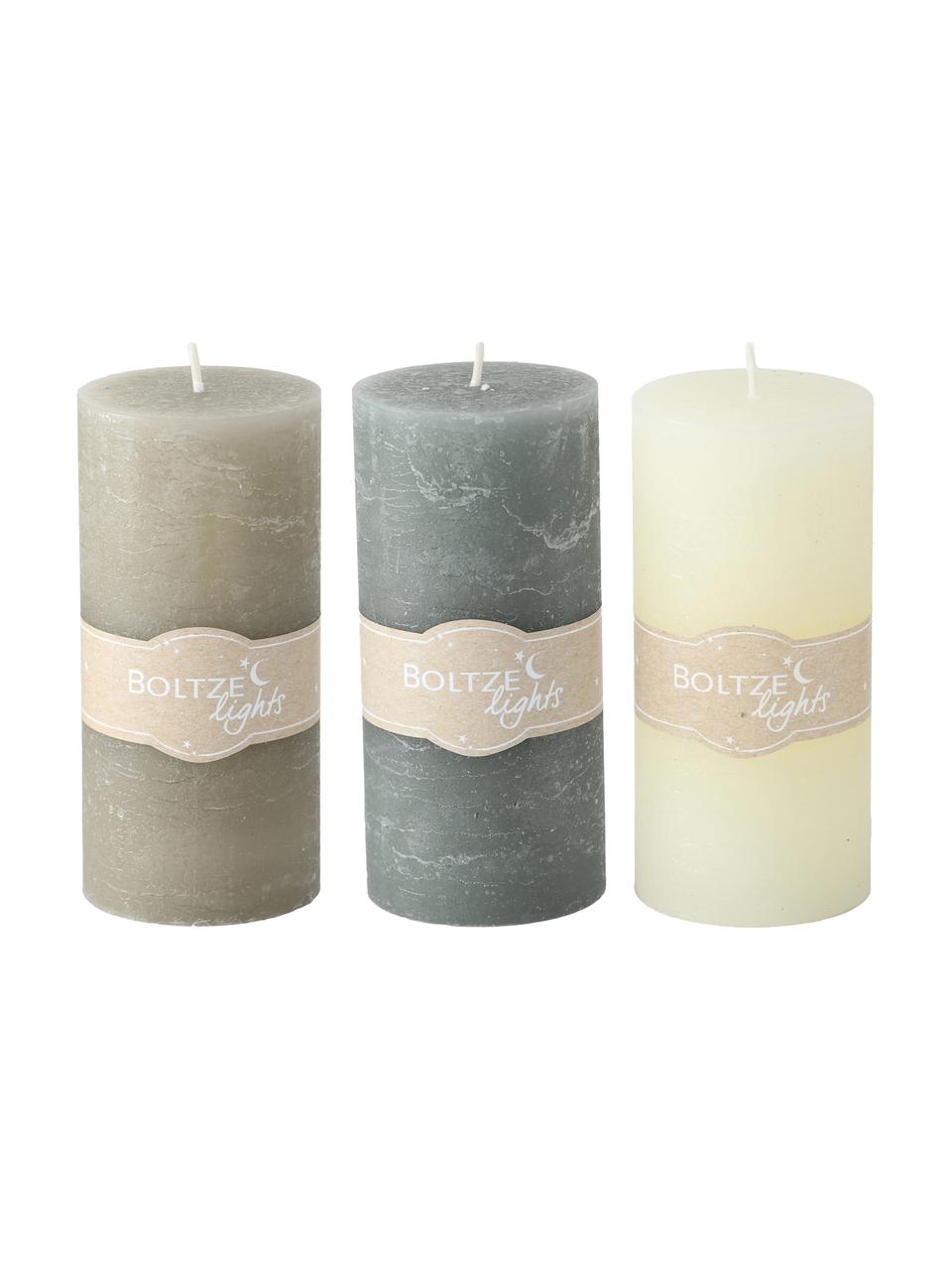 Set de velas Trent, 3 pzas., Cera, Crema, verde, gris pardo, Ø 7 x Al 15 cm