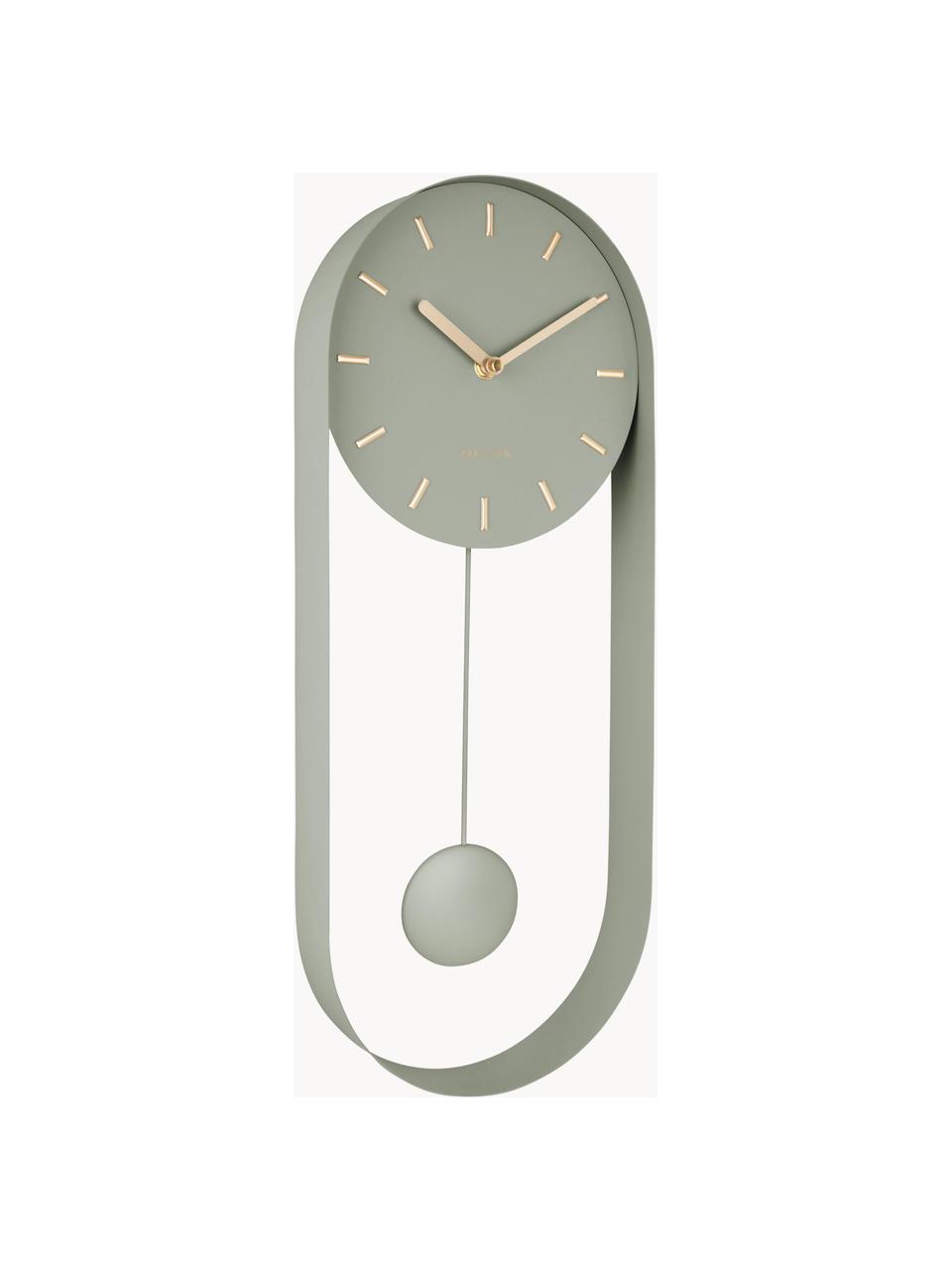Reloj de pared Charm, Metal recubierto, Verde salvia, An 20 x Al 50 cm
