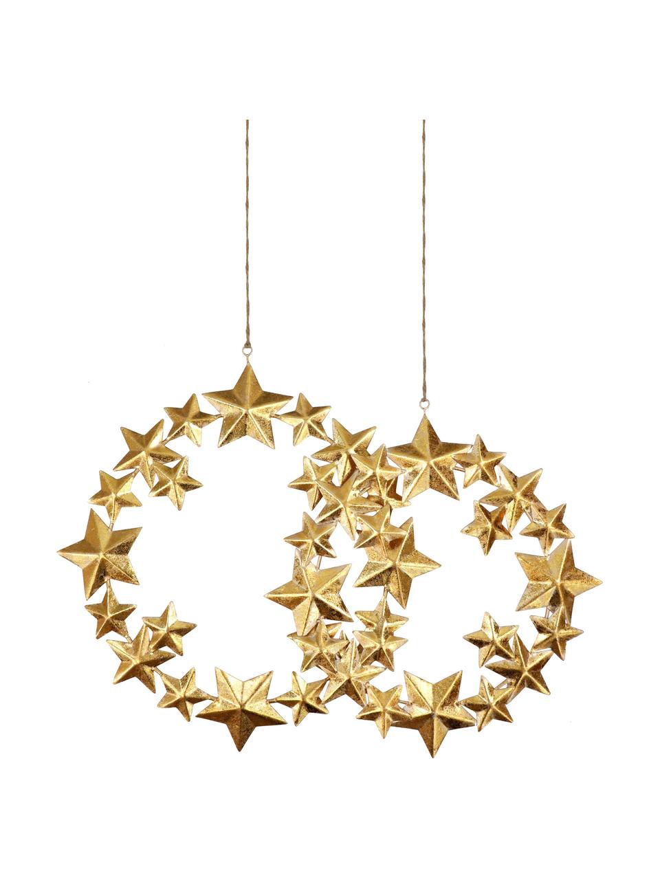 Komplet dekoracji wiszących Stars, 2 elem., Metal powlekany, Odcienie złotego, Komplet z różnymi rozmiarami