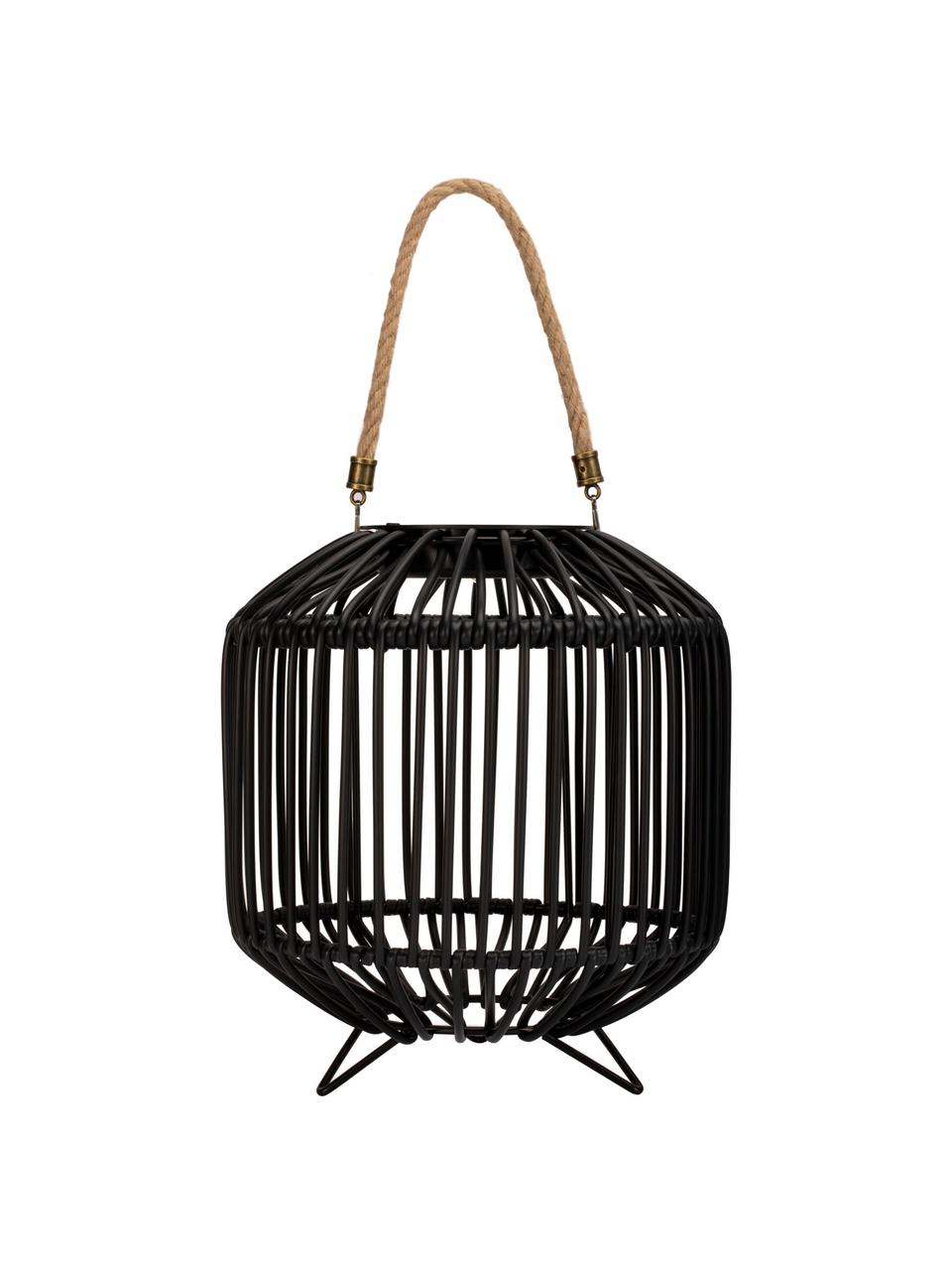 Lampada solare da esterno appendibile o da terra Sunshine Delight, Paralume: polyrattan, Struttura: metallo, Manico: juta, Nero, Ø 24 x Alt. 26 cm