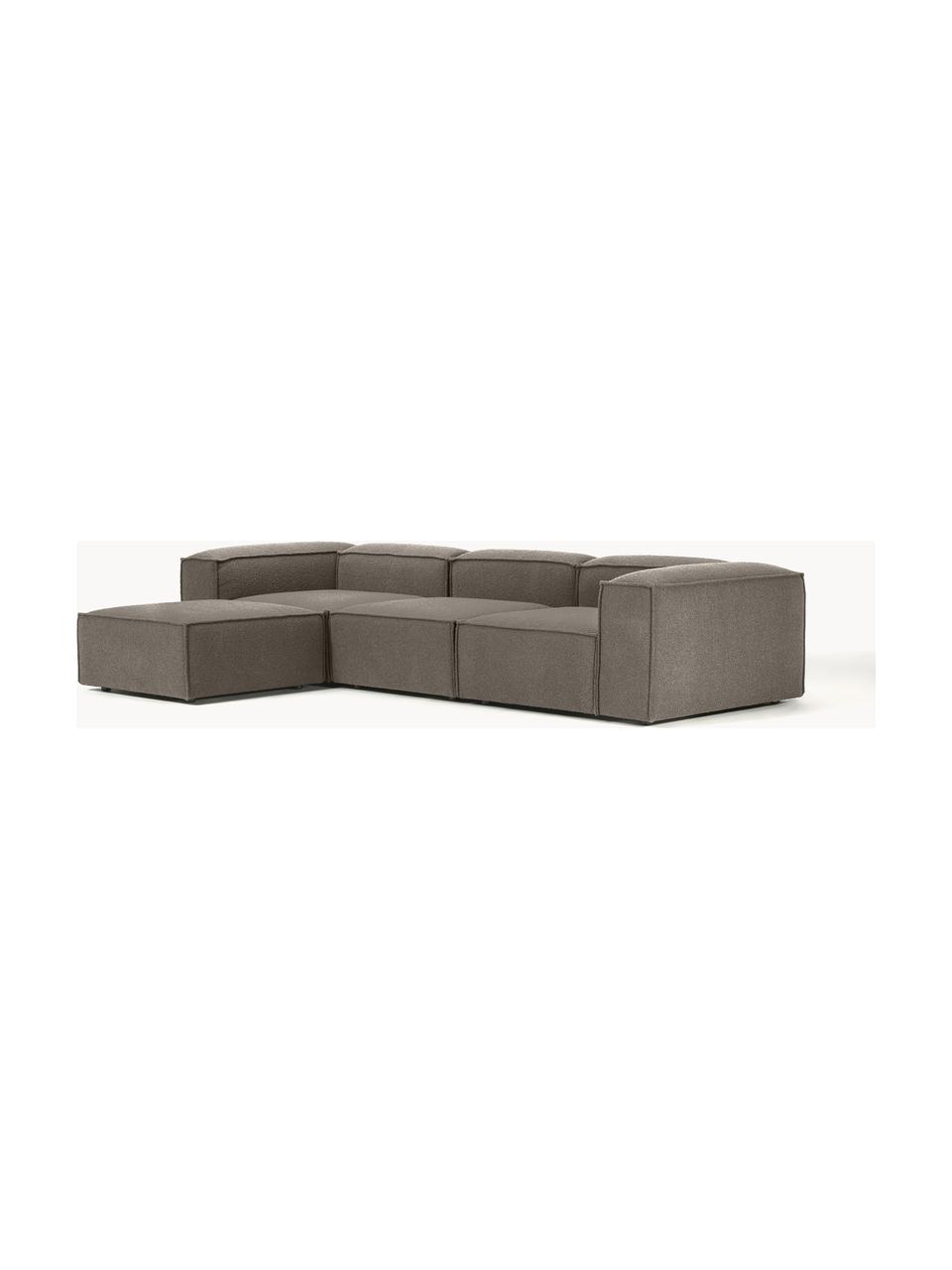 Modulares Sofa Lennon (4-Sitzer) aus Bouclé mit Hocker (links/rechts), Bezug: Bouclé (100 % Polyester) , Gestell: Massives Kiefernholz, Spe, Bouclé Greige, B 329 x T 207 cm