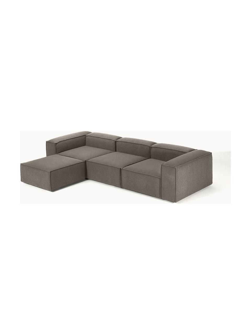 Modulares Sofa Lennon (4-Sitzer) aus Bouclé mit Hocker, Bezug: Bouclé (100 % Polyester) , Gestell: Massives Kiefernholz, Spe, Füße: Kunststoff Dieses Produkt, Bouclé Greige, B 329 x T 207 cm