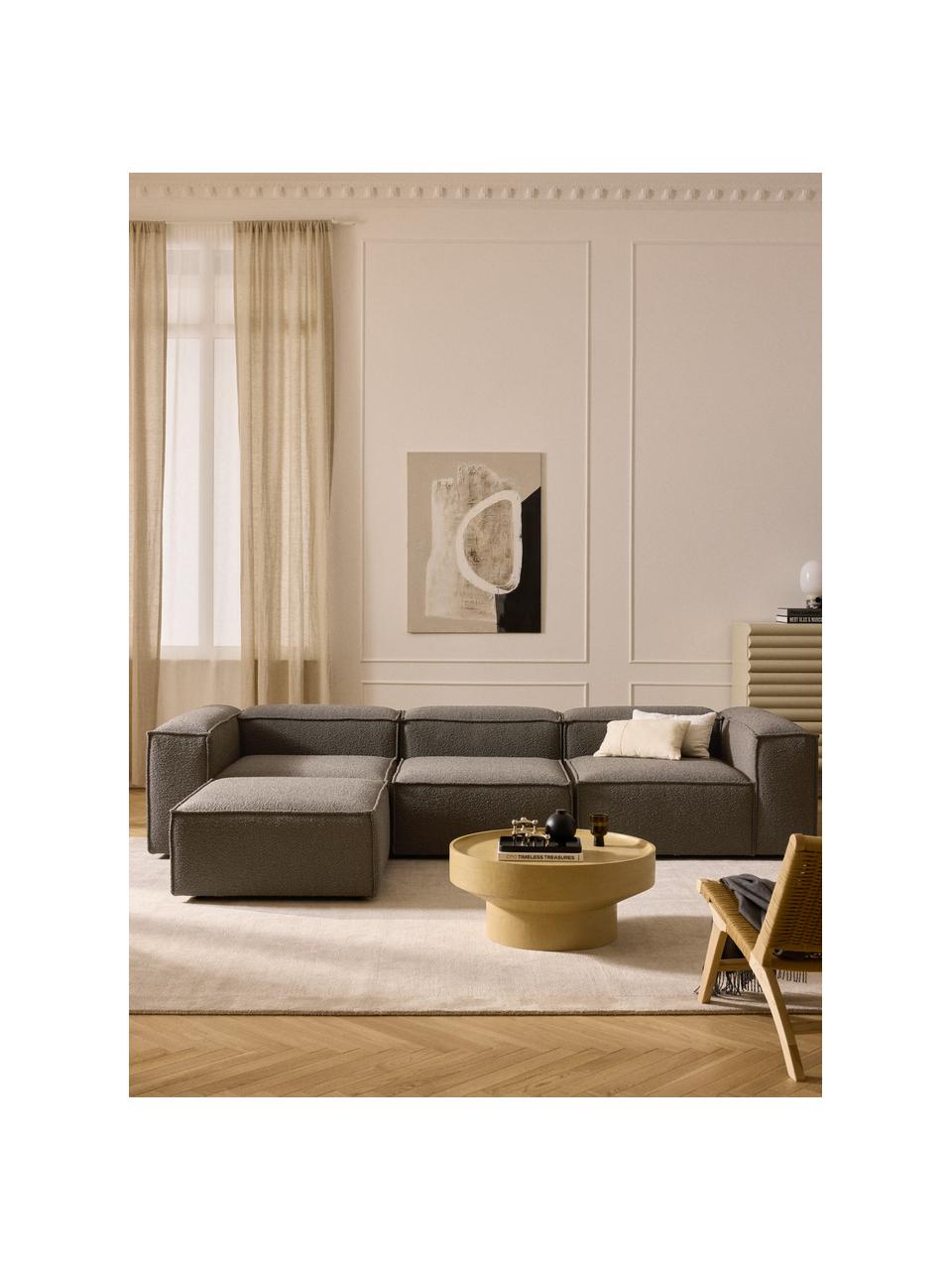 Modulares Sofa Lennon (4-Sitzer) aus Bouclé mit Hocker (links/rechts), Bezug: Bouclé (100 % Polyester) , Gestell: Massives Kiefernholz, Spe, Bouclé Greige, B 329 x T 207 cm