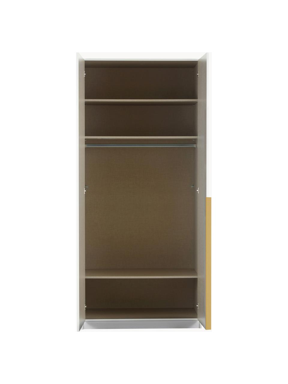 Drehtürenschrank Mia, 2-türig, Holzwerkstoff aus heimischen Hölzern aus nachhaltiger Forstwirtschaft, beschichtet, Grau, Goldfarben, B 91 x H 210 cm