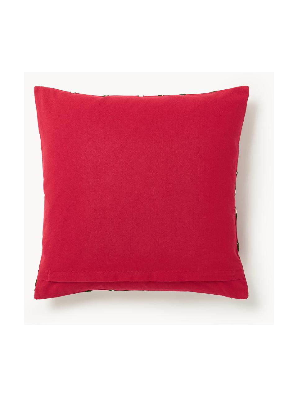 Housse de coussin avec slogan brodé Whatever, Rouge, vert foncé, larg. 50 x long. 50 cm