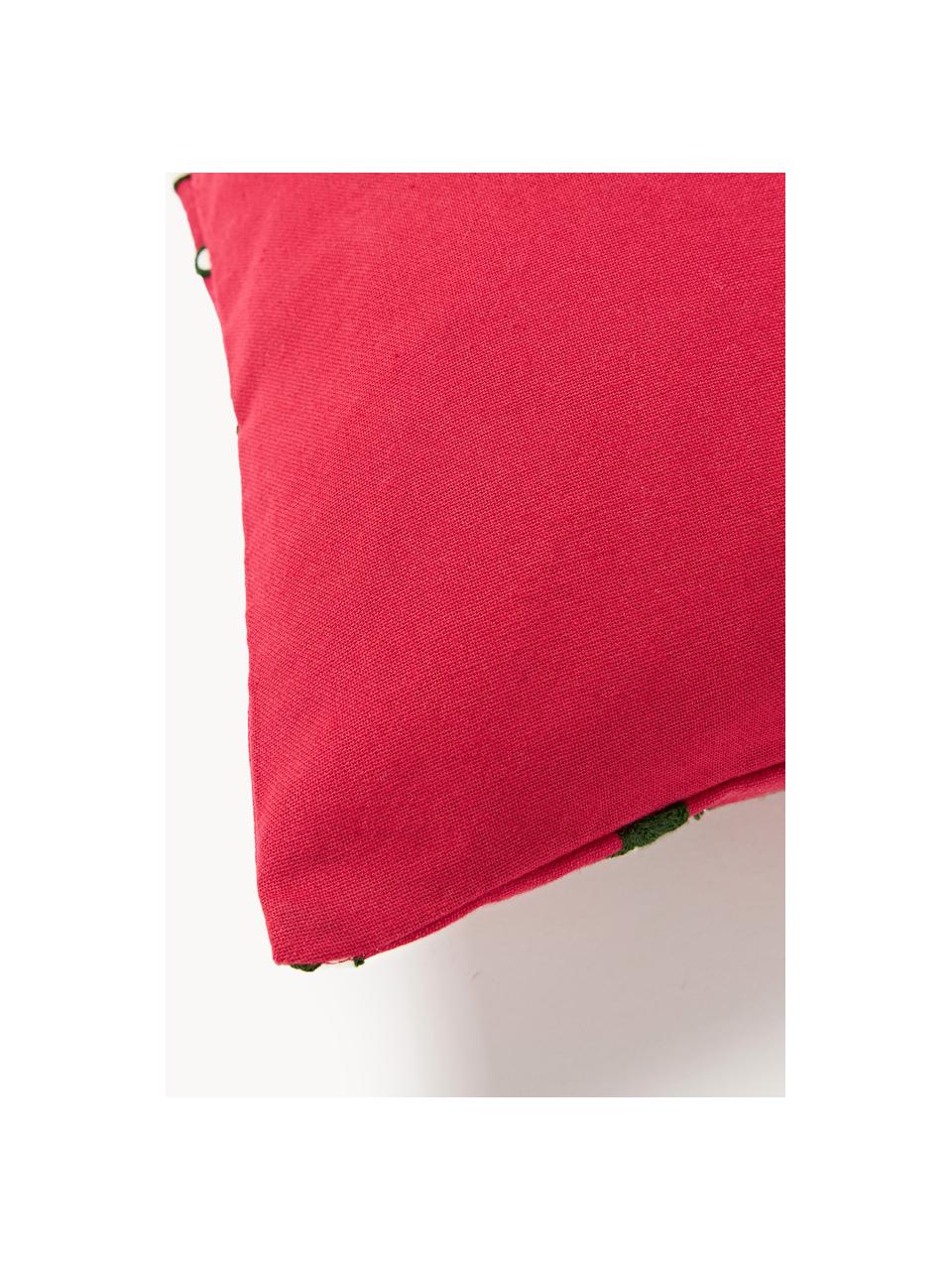 Housse de coussin avec slogan brodé Whatever, Rouge, vert foncé, larg. 50 x long. 50 cm