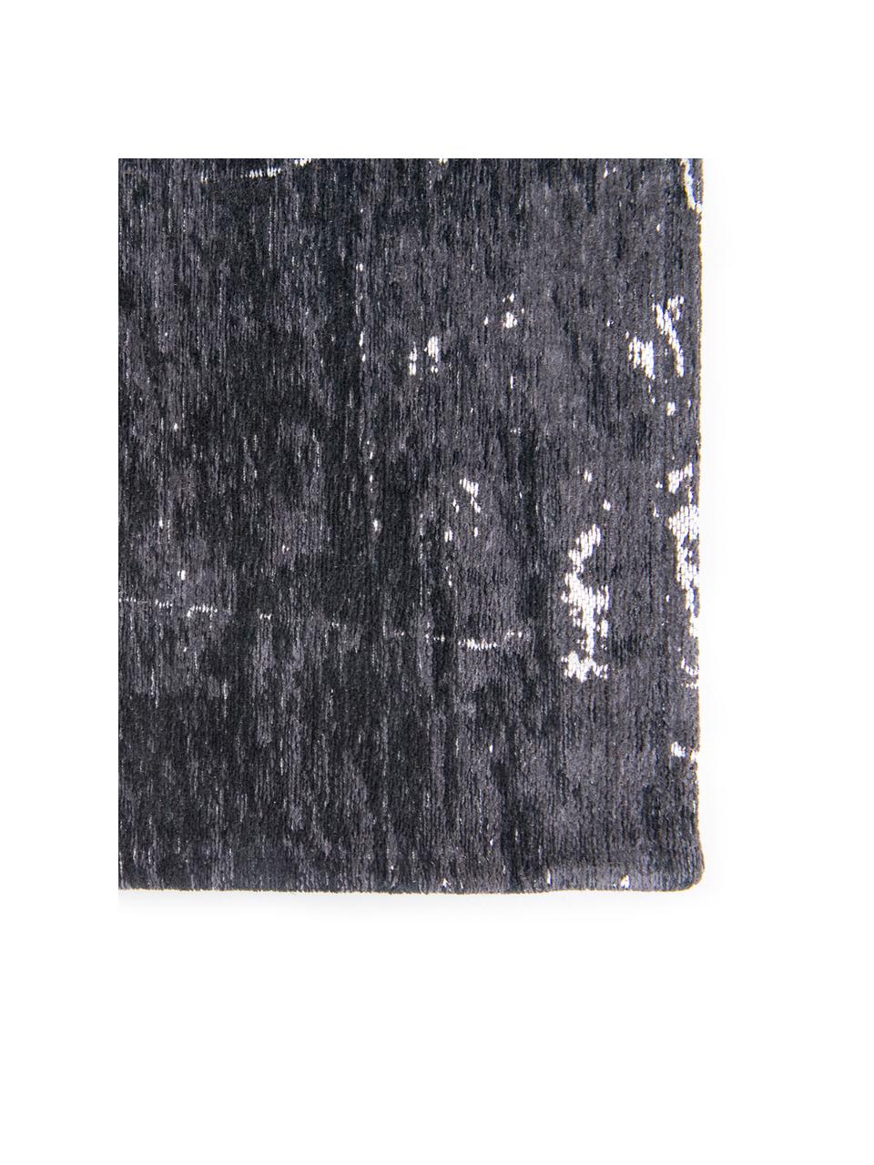 Klein vloerkleed Griff, Bovenzijde: 85% katoen, 15% hoogglanz, Weeftechniek: jacquard, Onderzijde: katoenmix, gecoat met lat, Wit, zwart, B 80 x L 150 cm (maat XS)