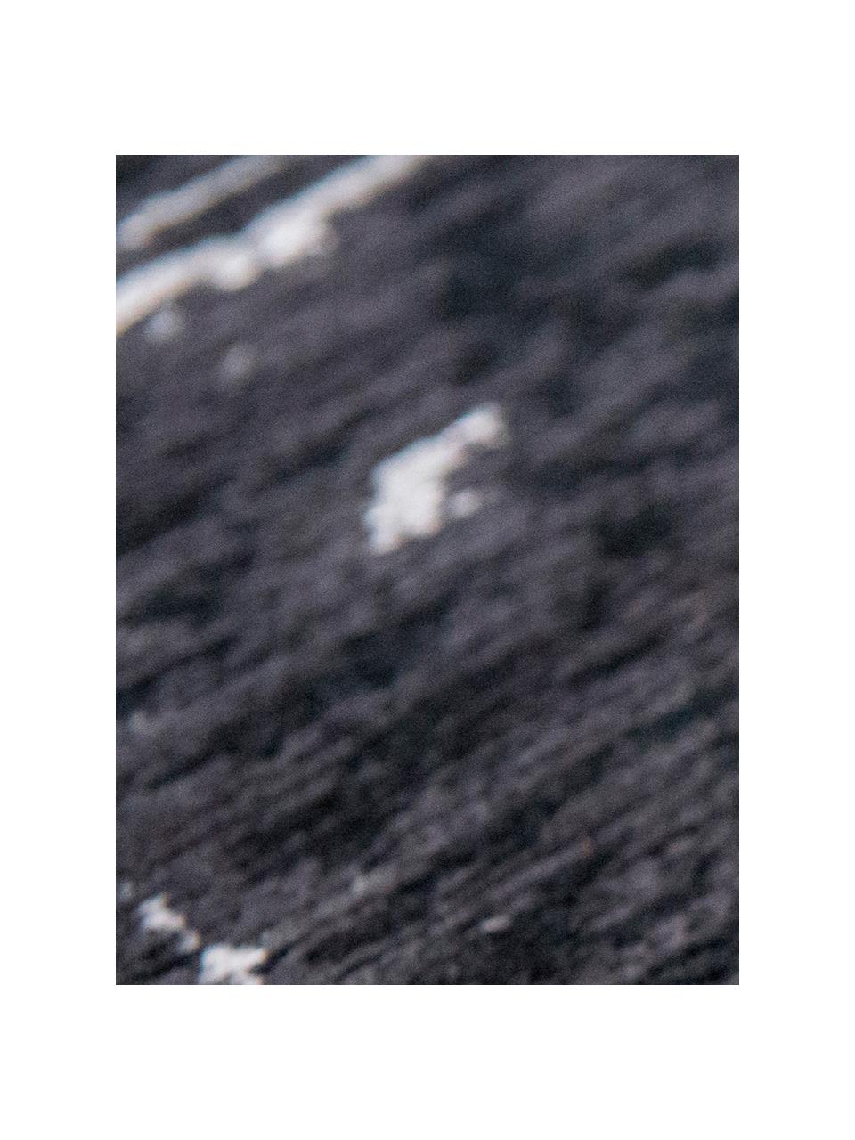 Klein vloerkleed Griff, Bovenzijde: 85% katoen, 15% hoogglanz, Weeftechniek: jacquard, Onderzijde: katoenmix, gecoat met lat, Wit, zwart, B 80 x L 150 cm (maat XS)