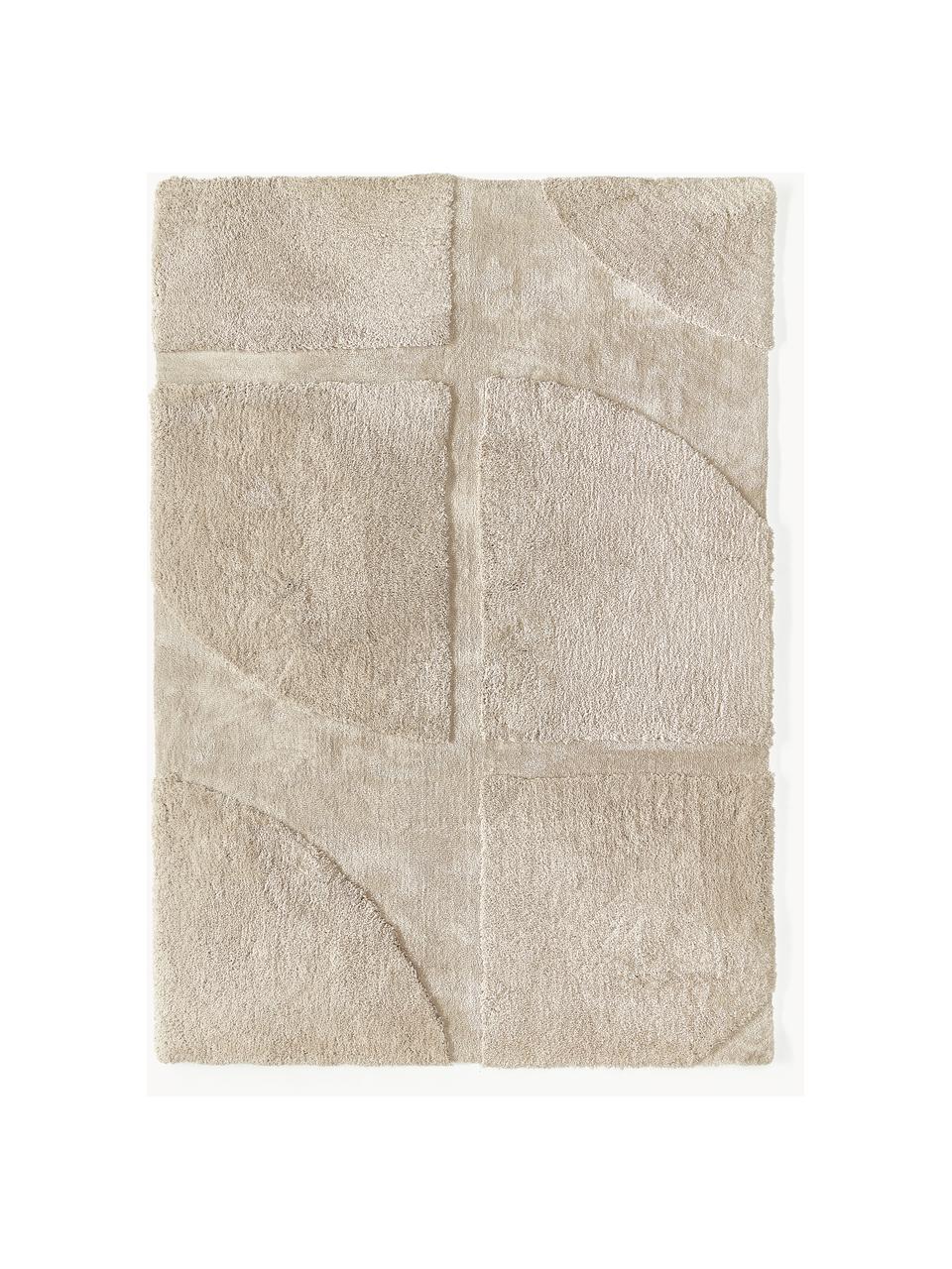 Flauschiger Hochflor-Teppich Jade mit erhabener Hoch-Tief-Struktur, Flor: 100 % Polyester, GRS-zert, Beige, B 80 x L 150 cm (Größe XS)