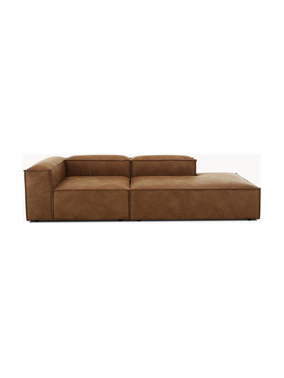 Modulare Ottomane Lennon aus recyceltem Leder, Bezug: Recyceltes Leder (70 % Le, Gestell: Massives Holz, Sperrholz, Füße: Kunststoff, Leder Braun, B 269 x T 119 cm, Rückenlehne links