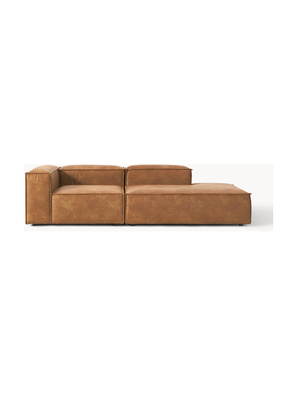 Modulaire chaise longue Lennon van gerecycled leer, Bekleding: gerecycled leer (70% leer, Frame: massief hout, multiplex, Poten: kunststof Dit product is , Leer bruin, B 269 x D 119 cm, armleuning links