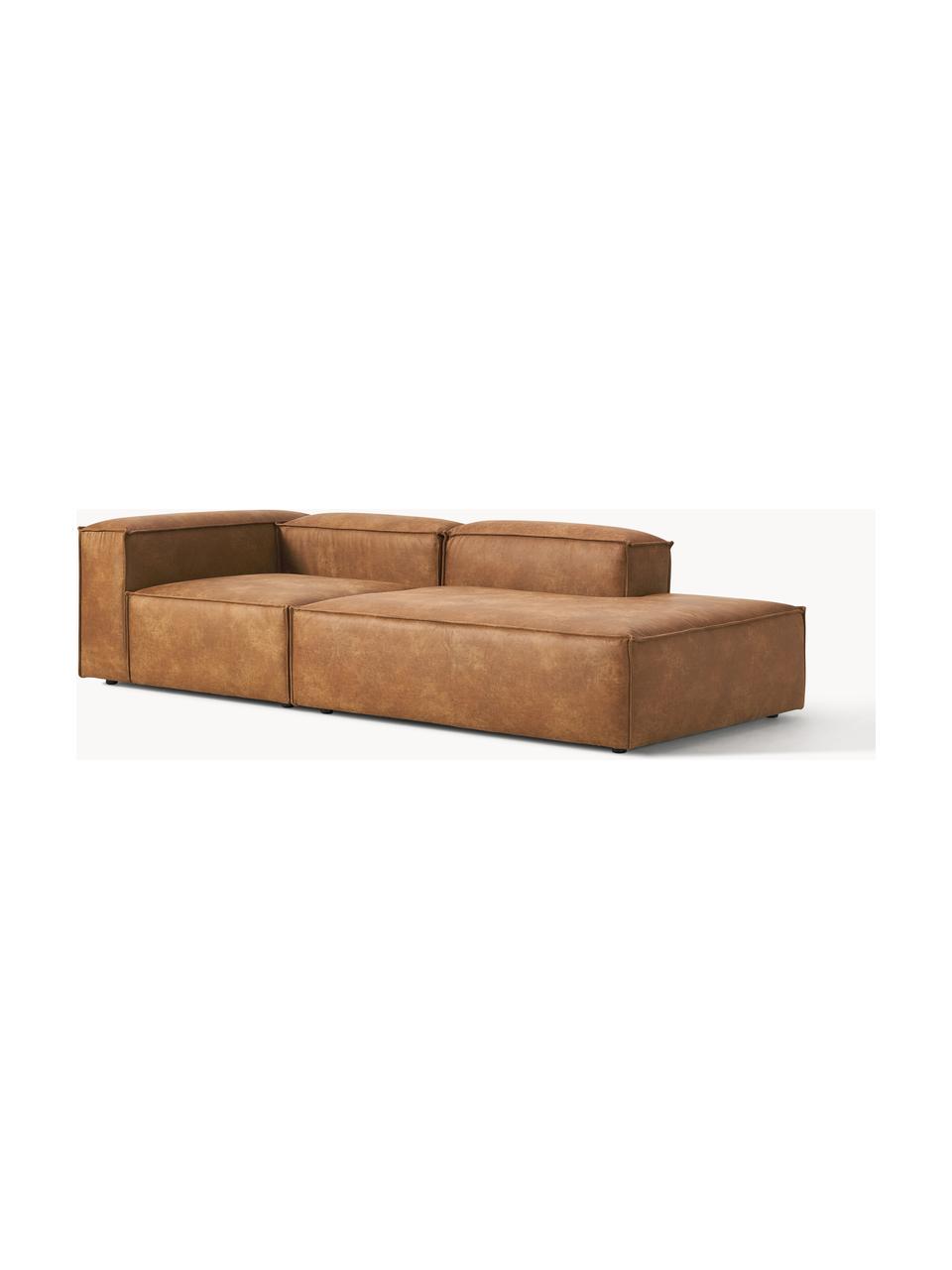 Modulaire chaise longue Lennon van gerecycled leer, Bekleding: gerecycled leer (70% leer, Frame: massief hout, multiplex, Poten: kunststof Dit product is , Leer bruin, B 269 x D 119 cm, armleuning links