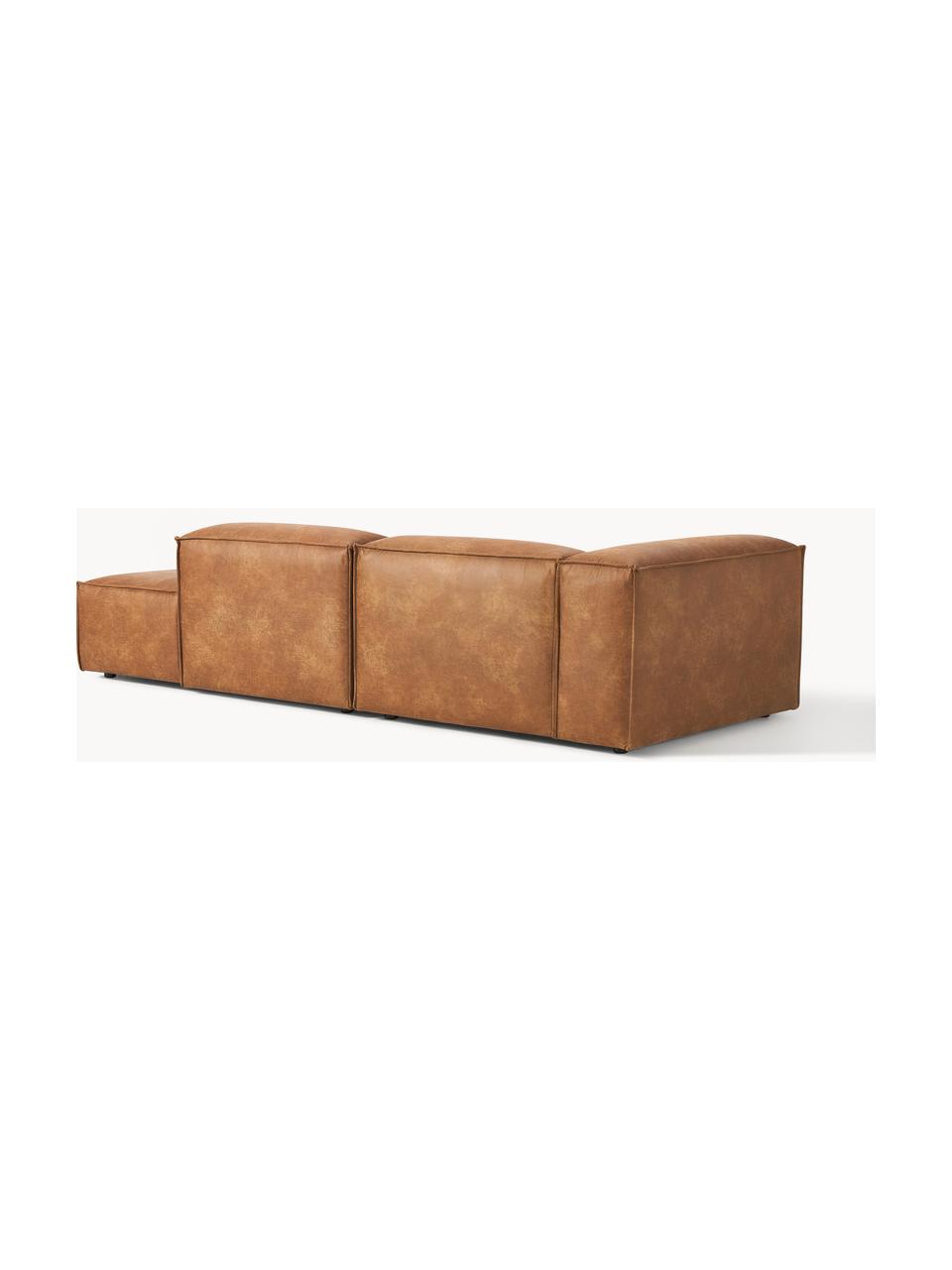 Diván modular de cuero reciclado Lennon, Tapizado: cuero reciclado (70% cuer, Estructura: madera maciza, madera con, Patas: plástico Este producto es, Cuero marrón, An 269 x F 119 cm, reposabrazos izquierdo