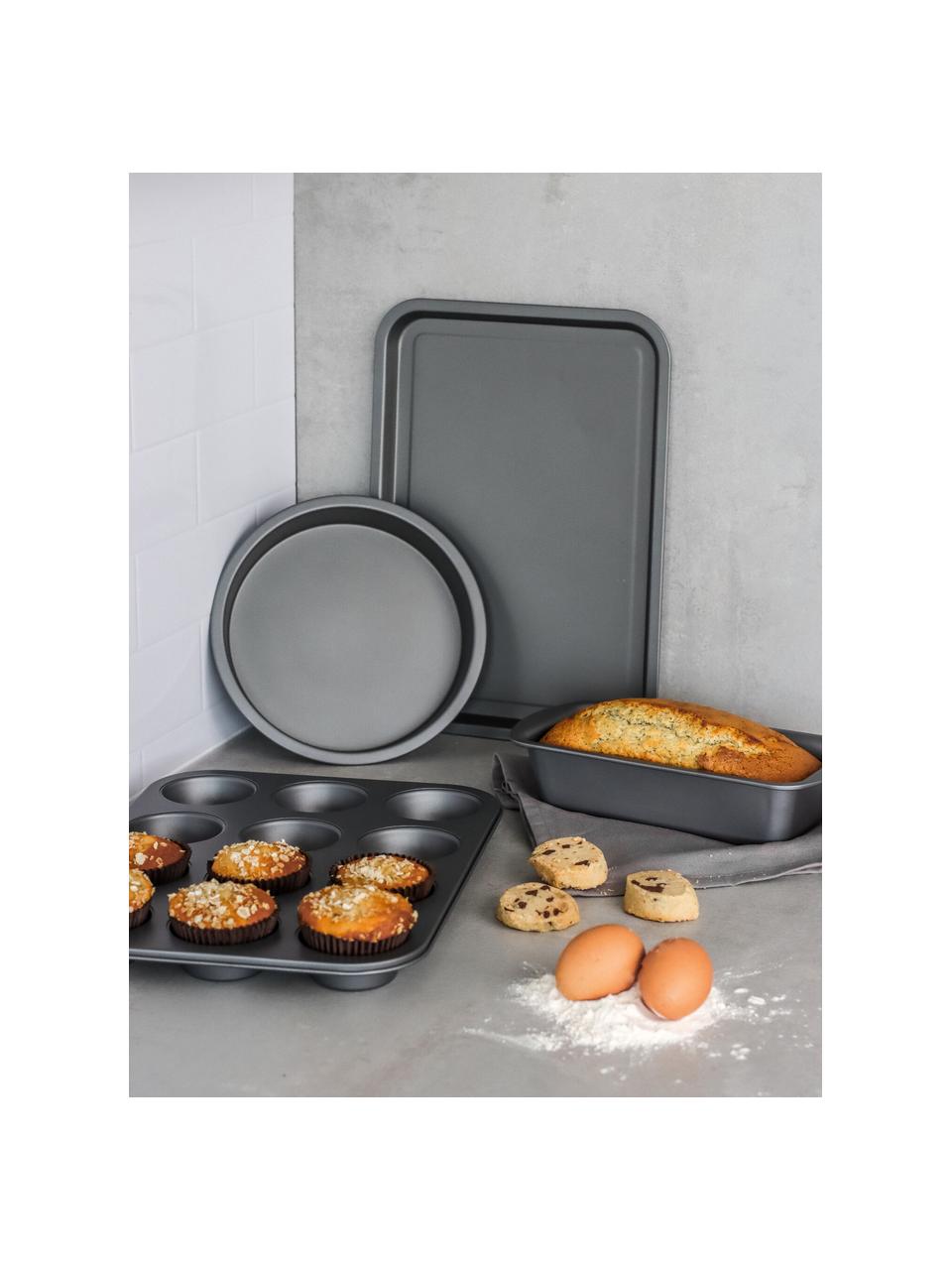 Set de moldes horno antiadherentes KitchenCraft, 4 uds., Acero con revestimiento antiadherente, Negro, Set de diferentes tamaños