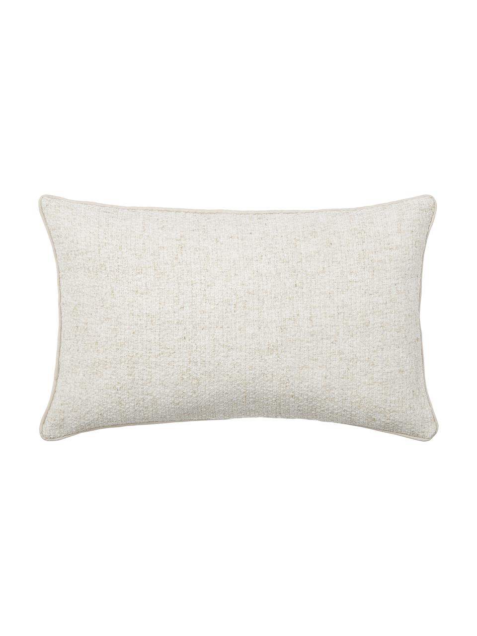 Funda de cojín en tejido bouclé Dotty, Parte delantera: tejido bouclé (90% poliés, Parte trasera: 100% lino, Blanco crema, An 30 x L 50 cm