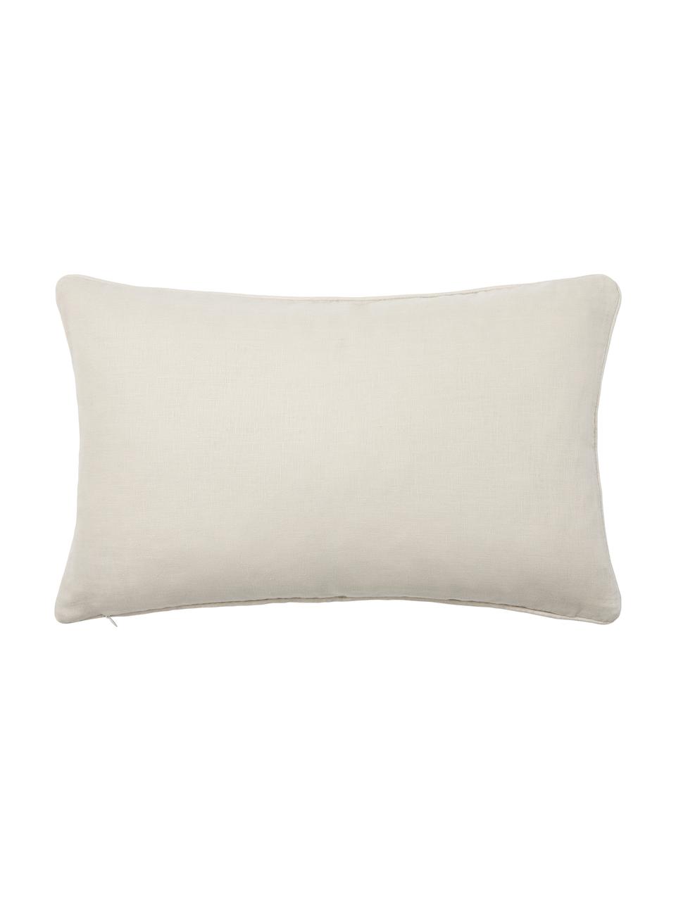 Housse de coussin en tissu bouclé avec bordure passepoilée Aya, Blanc crème, larg. 30 x long. 50 cm