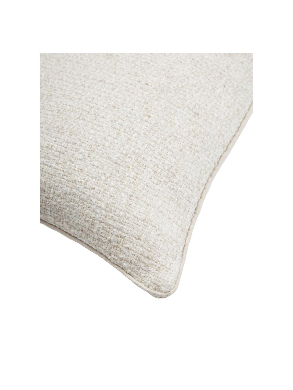Housse de coussin en tissu bouclé avec bordure passepoilée Aya, Blanc crème, larg. 30 x long. 50 cm