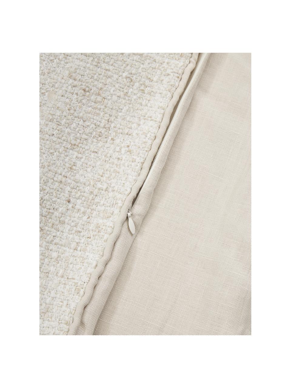 Housse de coussin en tissu bouclé avec bordure passepoilée Aya, Blanc crème, larg. 30 x long. 50 cm