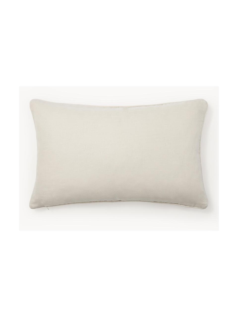 Housse de coussin en tissu bouclé avec bordure passepoilée Aya, Blanc crème, larg. 30 x long. 50 cm