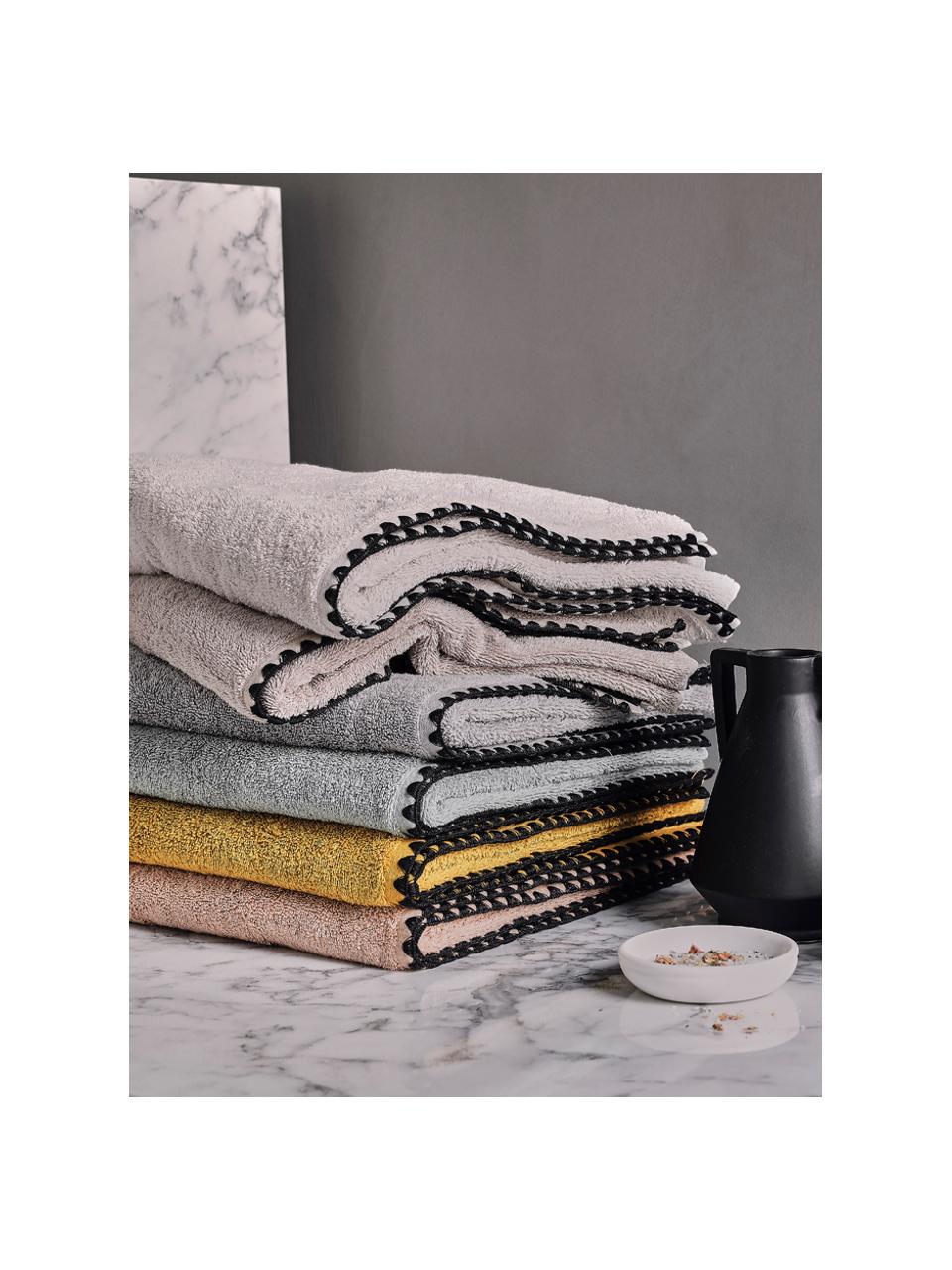 Handtuch Issey in verschiedenen Größen, mit bestickter Borte, Gebrochenes Weiß, Schwarz, Handtuch, B 50 x L 100 cm, 2 Stück