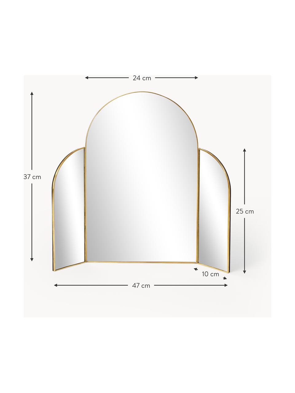 Specchio triplo Maple, Cornice: metallo rivestito, Retro: pannello di fibra a media, Superficie dello specchio: lastra di vetro, Dorato, Larg. 47 x Alt. 37 cm