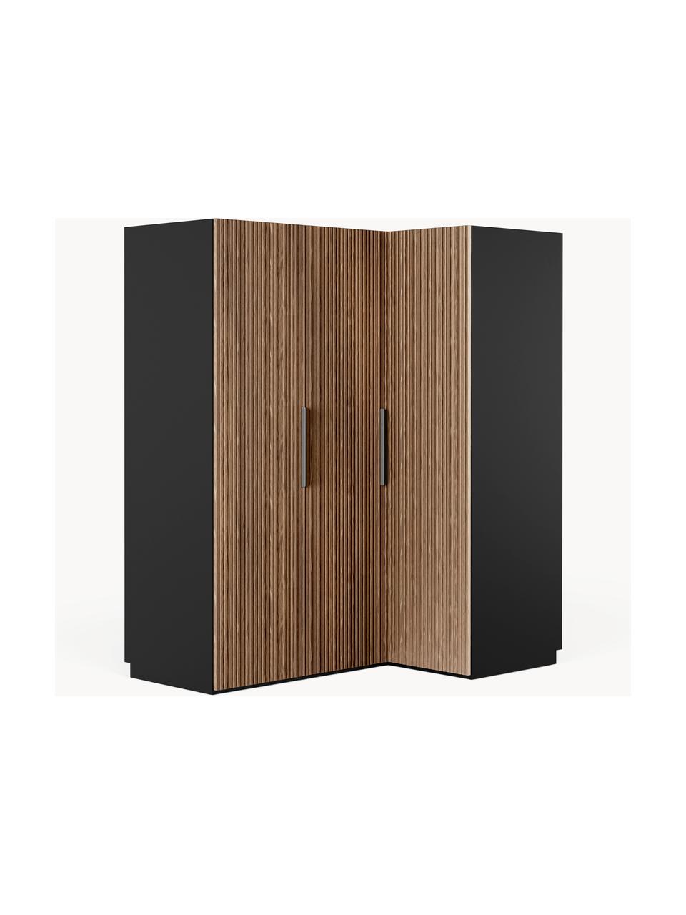 Armoire d'angle modulaire Simone, larg. 165 cm, plusieurs variantes, Aspect bois de noyer, noir, Basic Interior : larg. 165 x haut. 200 cm, avec module d'angle