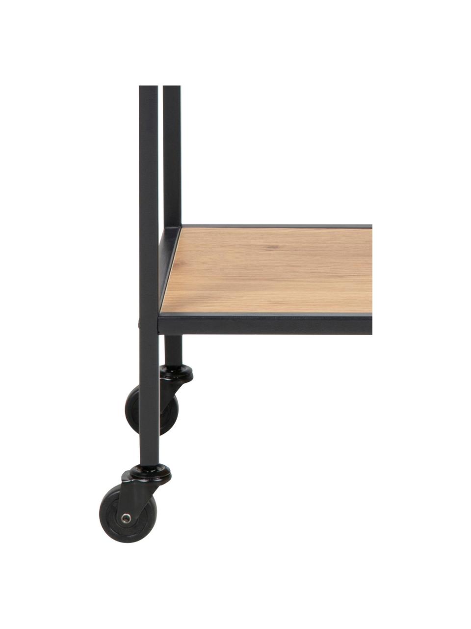 Bar cart Seaford van hout en metaal, Plateaus: MDF, Frame: gepoedercoat metaal, Hout, zwart, B 60 x H 75 cm