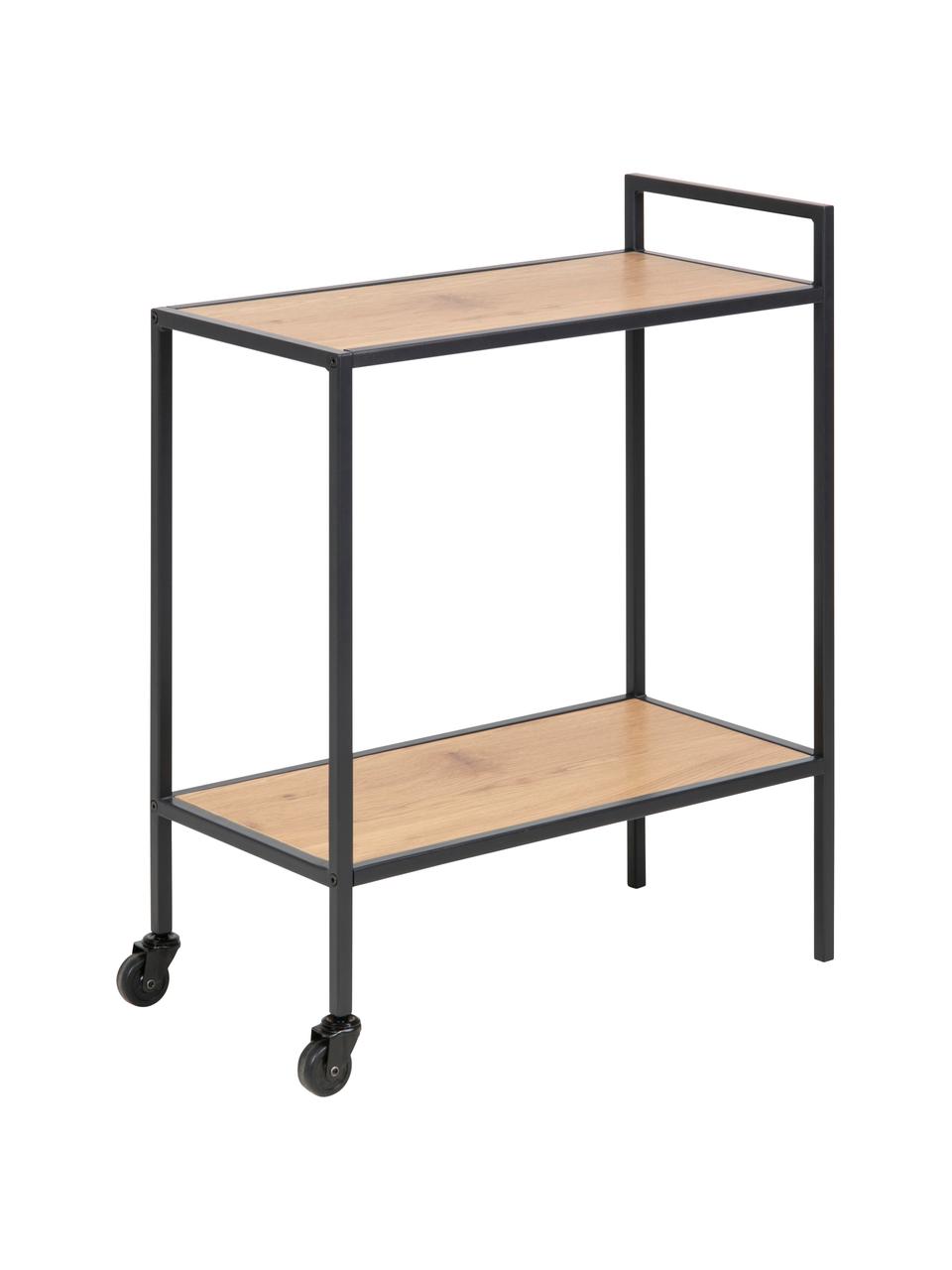 Bar cart Seaford van hout en metaal, Plateaus: MDF, Frame: gepoedercoat metaal, Hout, zwart, B 60 x H 75 cm