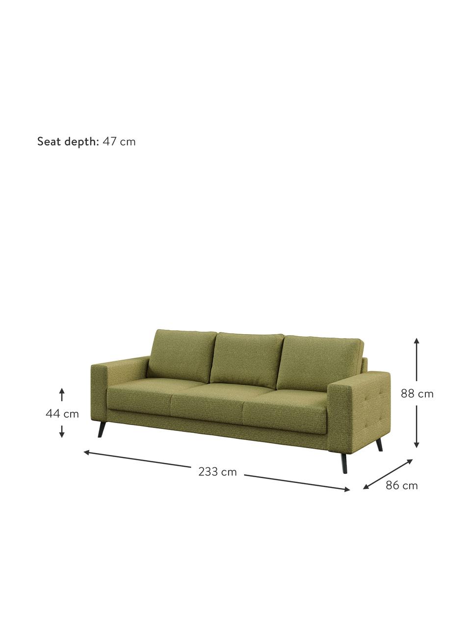 Sofá Fynn (3 plazas), Tapizado: 100% poliéster con tacto , Estructura: madera dura, madera bland, Patas: madera pintada Alta resis, Verde oliva, An 233 x F 86 cm