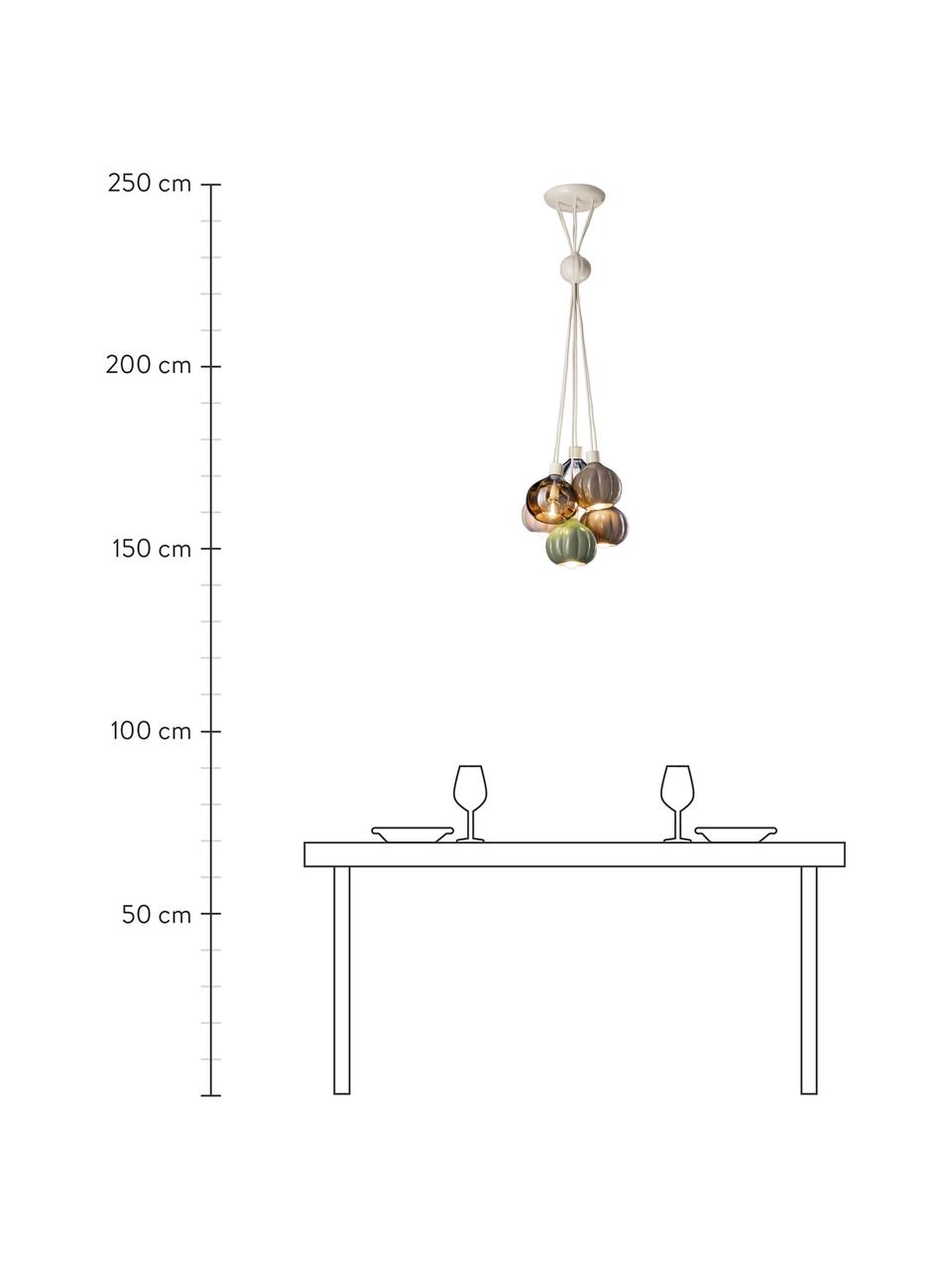 Ręcznie wykonana lampa wisząca Afoxe, Odcienie beżowego, oliwkowy zielony, transparentny, Ø 13 x W 14 cm