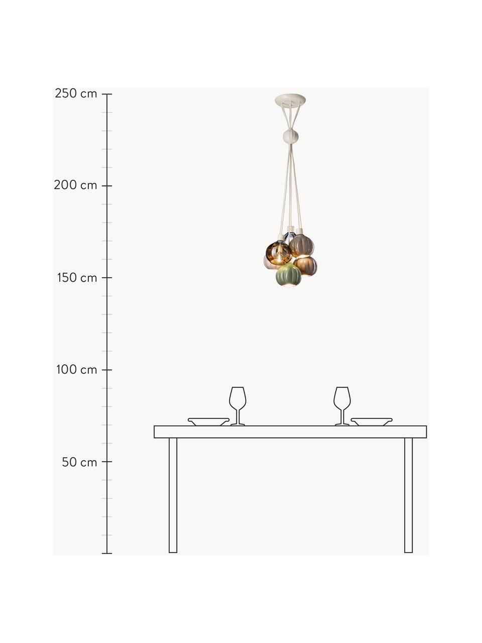 Handgemaakte Cluster hanglamp Afoxe, Beigetinten, olijfgroen, transparant, Ø 13 x H 14 cm