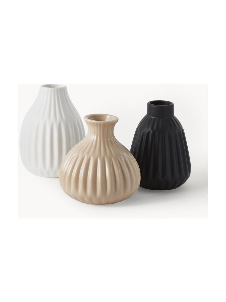 Komplet wazonów z porcelany Palo, 3 elem., Porcelana, Czarny, beżowy, biały, Komplet z różnymi rozmiarami