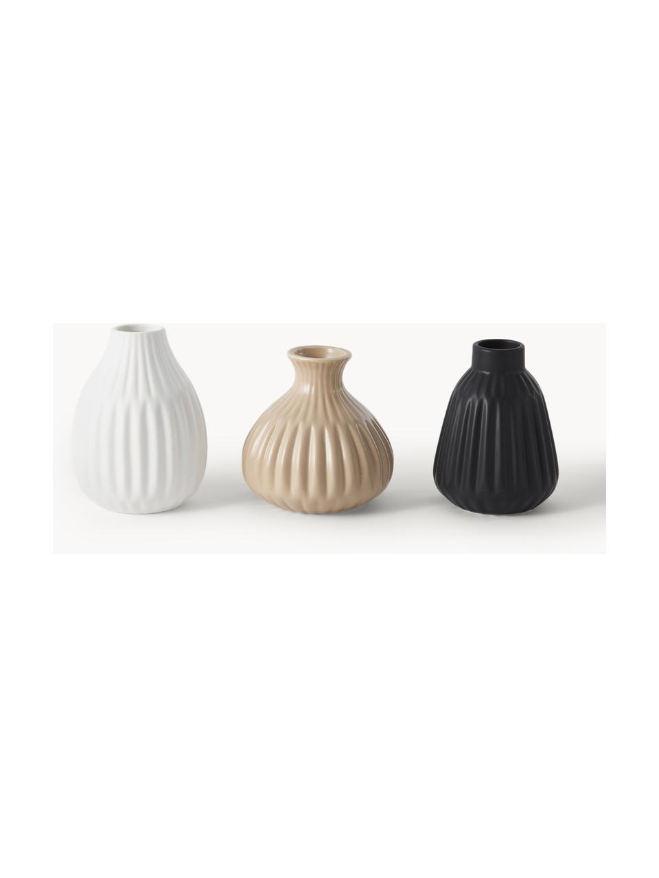 Petits vases en porcelaine Palo, 3 élém., Porcelaine, Noir, beige, blanc, Lot de différentes tailles