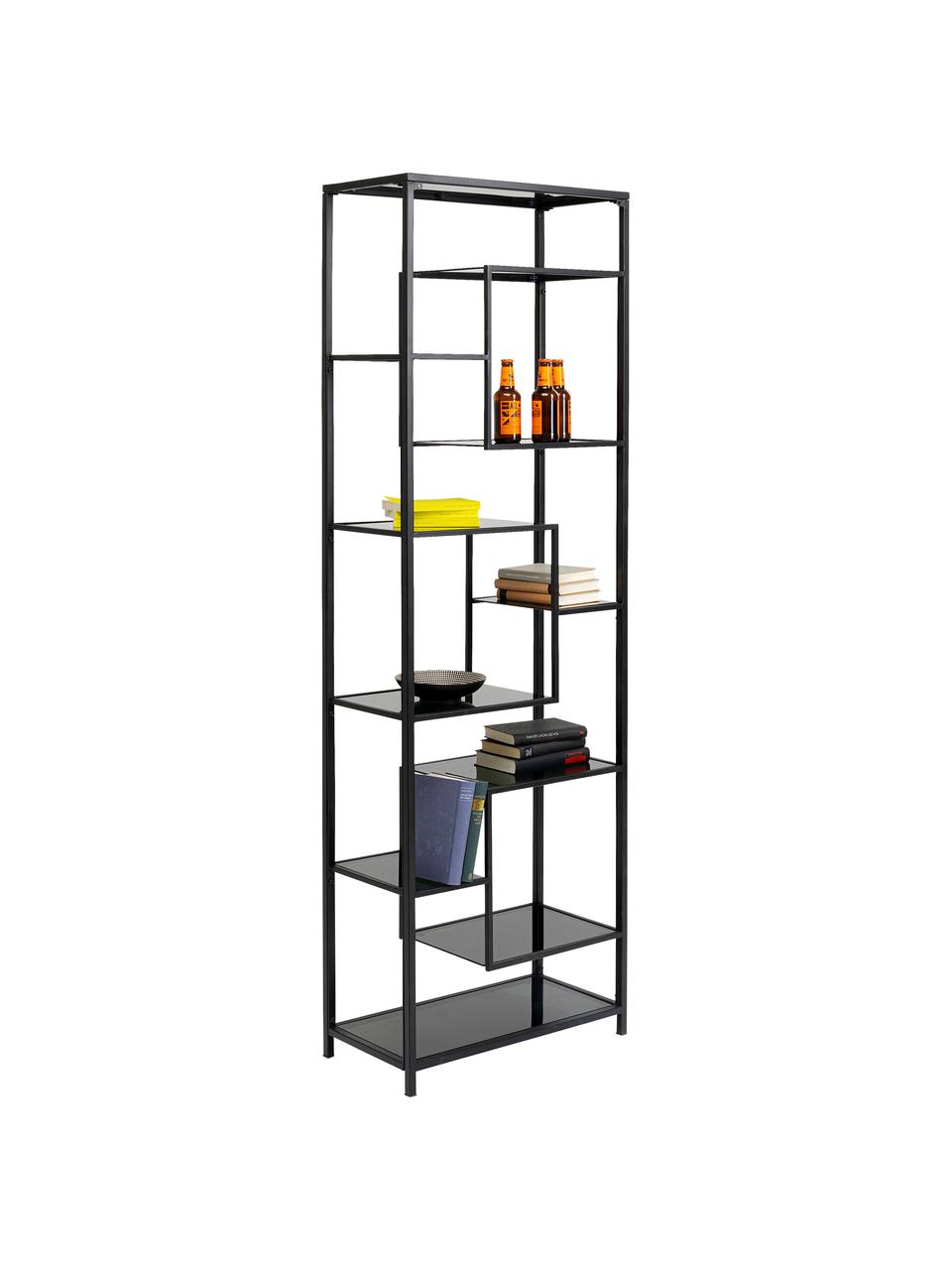 Estantería de metal Loft, Estructura: acero con pintura en polv, Estantes: vidrio laminado, Negro, An 60 x Al 195 cm