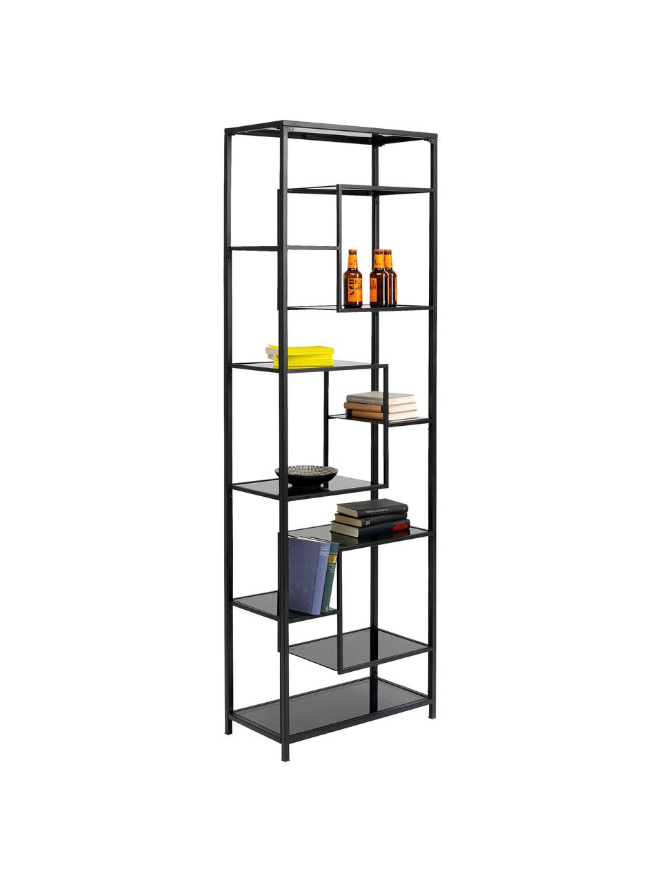 Libreria in metallo Loft, Ripiani: vetro temperato, Nero, Larg. 60 x Alt. 195 cm