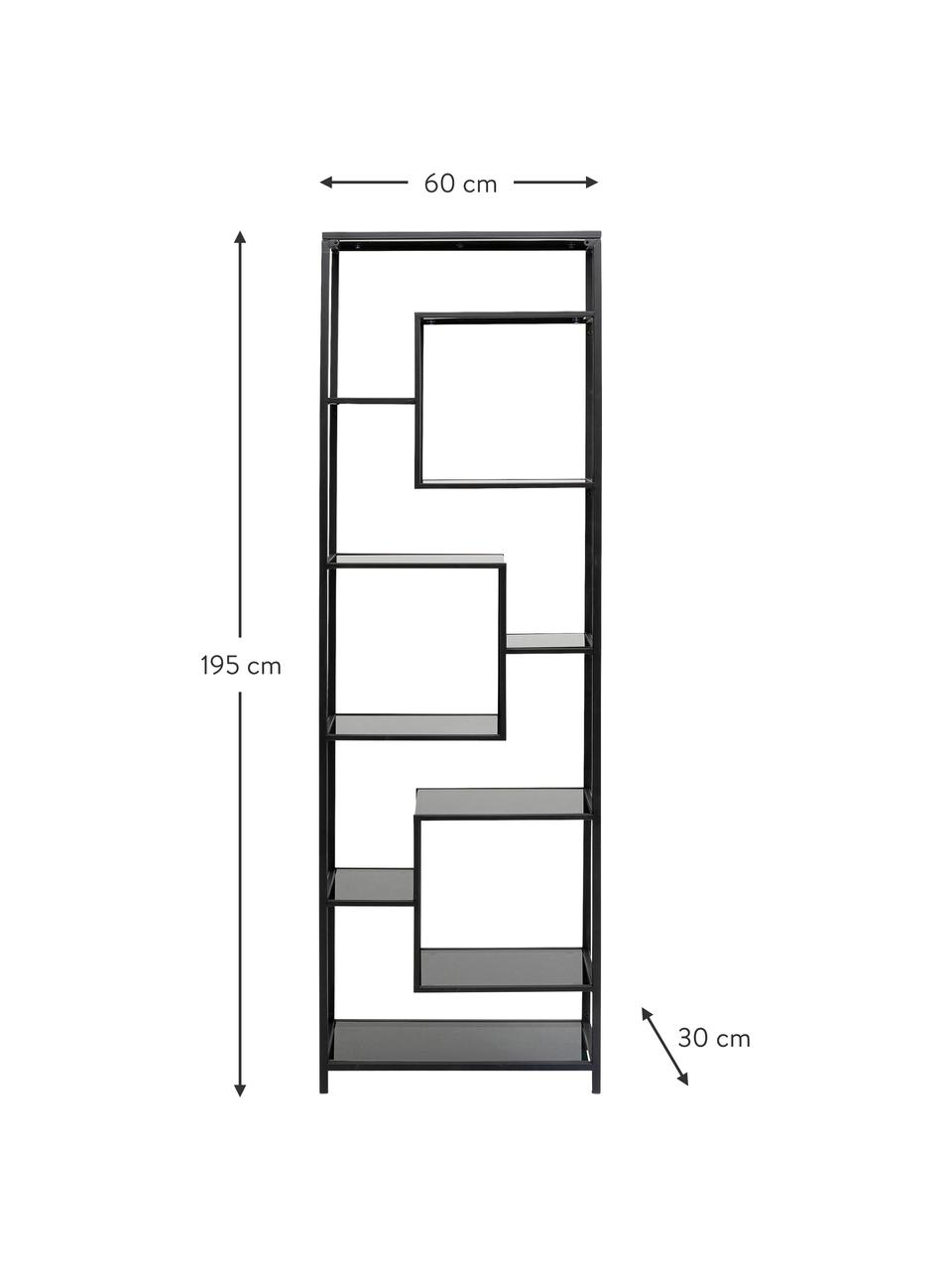 Libreria in metallo Loft, Ripiani: vetro temperato, Nero, Larg. 60 x Alt. 195 cm